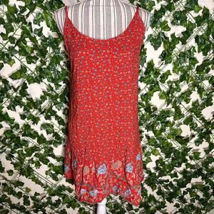 Red floral mini dress